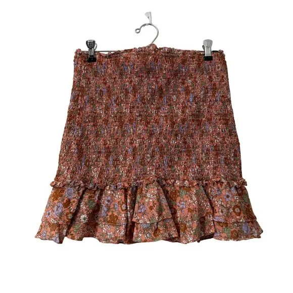Veronica Beard Melodie Multicolor Floral Smocked Ruffle Mini Skirt Womens Size 4 - Picture 5 of 5